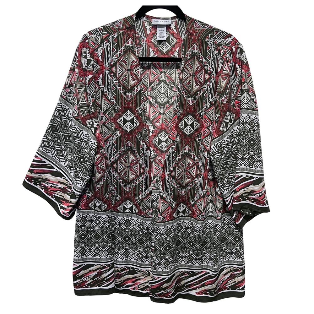 Catherines Plus Size Open Front Kimono‎ Top Geometric Print 14/16W Career Casual
